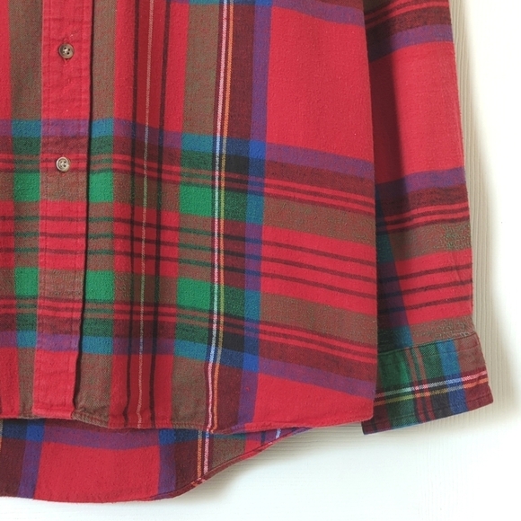 American Eagle 80's Vintage Plaid Flannel Long Sleeve Button Down Shirt Red XL - Picture 7 of 10